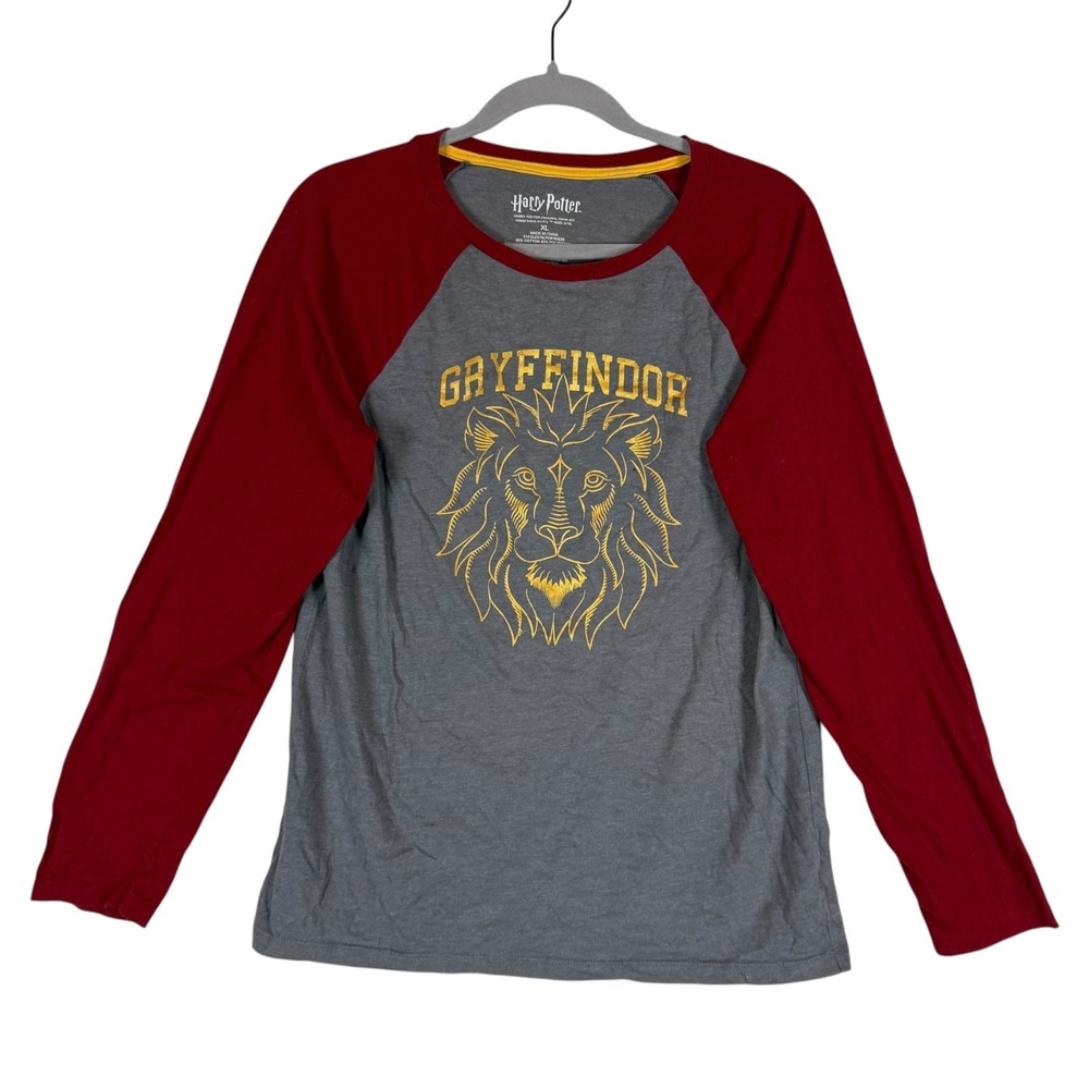 Harry Potter Gryffindor Shirt Boys XL Gray Red Long Sleeve Raglan Tee Lion